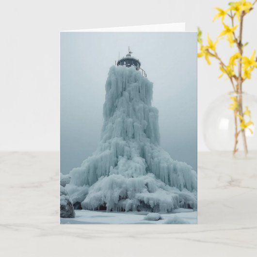 coastal lighthouse in winter kaart (Gele Bloem)