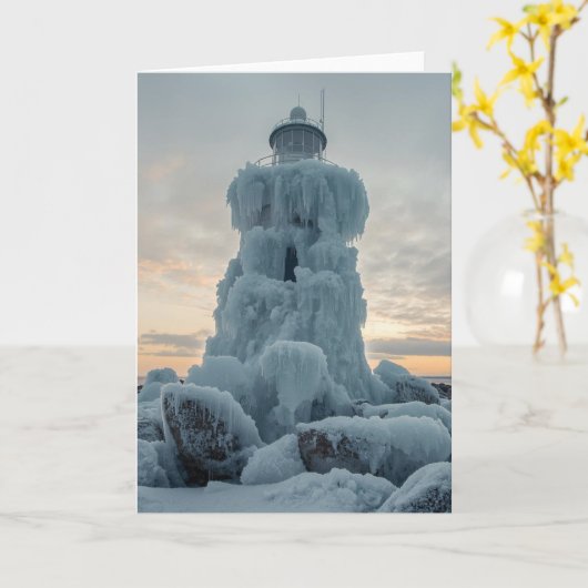 coastal lighthouse in winter kaart (Gele Bloem)