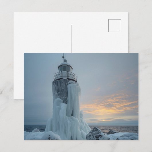 coastal lighthouse in winter storm briefkaart (Voorkant / Achterkant)