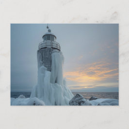 coastal lighthouse in winter storm briefkaart