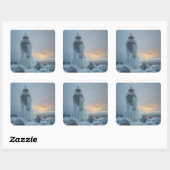 coastal lighthouse in winter storm vierkante sticker (Vel)