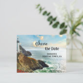 Coastal Lighthouse Nautical Save the Date Aankondigingskaart (Staand voorkant)