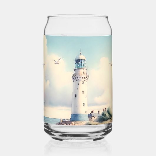 Coastal Lighthouse Seagulls Pastel Sky Serenity Blikvorm Glas (Achterkant)