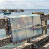Coastal Lighthouse Seagulls Pastel Sky Serenity Deken