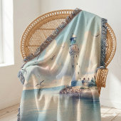 Coastal Lighthouse Seagulls Pastel Sky Serenity Deken