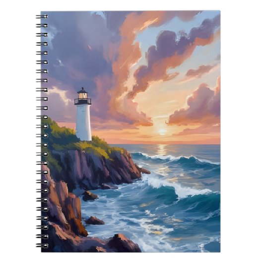 Coastal Lighthouse Sunset | Beach Ocean Painting Notitieboek (Voorkant)
