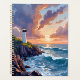 Coastal Lighthouse Sunset | Beach Ocean Painting Planner