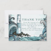 Coastal Lighthouse Wave Wedding Bedankkaart (Voorkant)