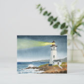 Coastal Lighthouse with Light Beam  Briefkaart (Staand voorkant)