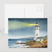 Coastal Lighthouse with Light Beam  Briefkaart (Voorkant / Achterkant)