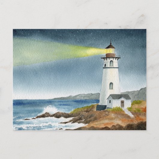 Coastal Lighthouse with Light Beam  Briefkaart (Voorkant)