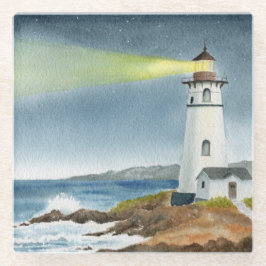 Coastal Lighthouse with Light Beam Glazen Onderzetter