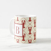 Coastal Lobster Red Cream Diamond Initial Monogram Koffiemok (Voorkant links)