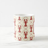 Coastal Lobster Red Cream Diamond Initial Monogram Koffiemok (Center)