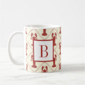 Coastal Lobster Red Cream Diamond Initial Monogram Koffiemok (Links)