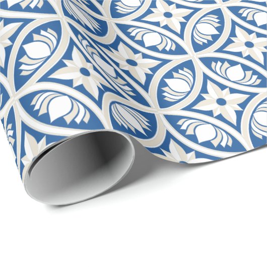 Coastal Lotus Tegel Pattern - De Witte Lotus Cadeaupapier (Rol Hoek)