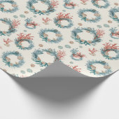Coastal Marine Vintage Christmas Wreath Pattern Cadeaupapier (Hoek)