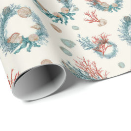Coastal Marine Vintage Christmas Wreath Pattern Cadeaupapier