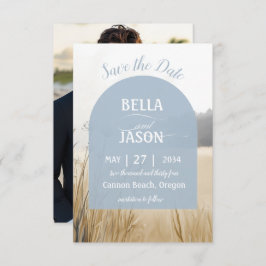 Coastal Meadow Elegant Blue Arch met Foto Terug Save The Date