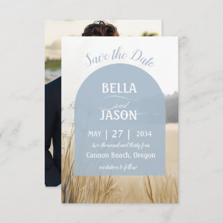 Coastal Meadow Elegant Blue Arch met Foto Terug Save The Date