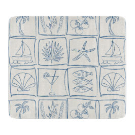 Coastal Mediterranean Faux Tile Linen Cobalt Snijplank