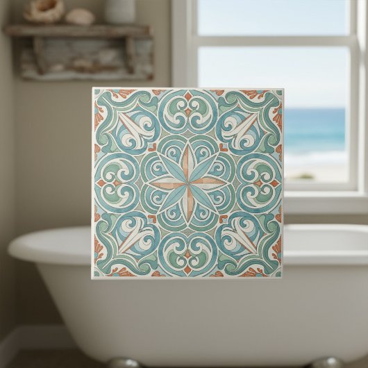 Coastal Mediterranean Pattern Pat#8 Teal ID1195 Tegeltje