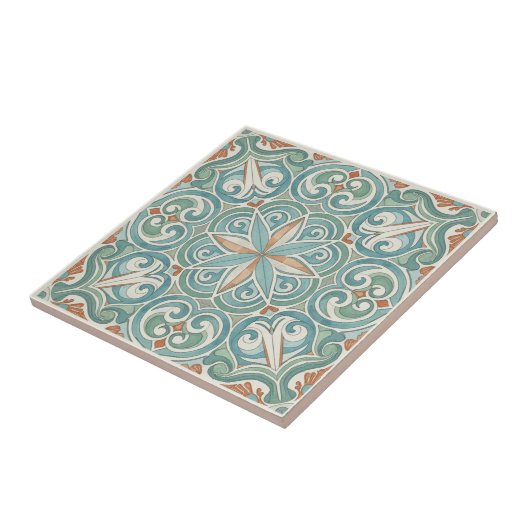 Coastal Mediterranean Pattern Pat#8 Teal ID1195 Tegeltje (Zijkant)