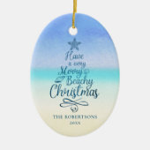 Coastal Merry Beachy Christmas Script Foto Keramisch Ornament (Voorkant)