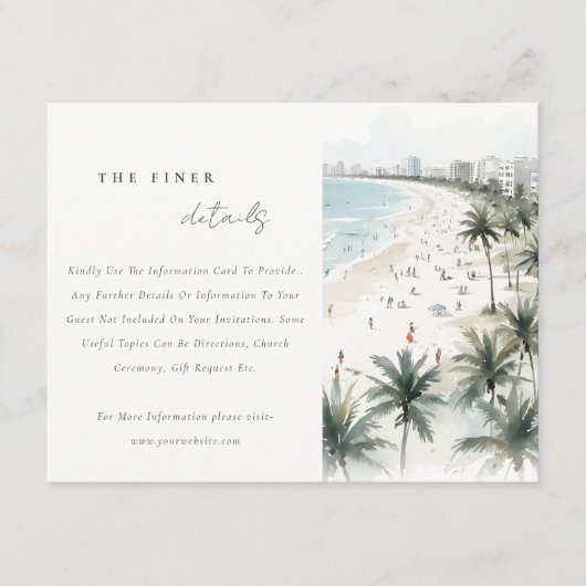 Coastal Miami Beach Palm Tree Trouwgegevens Informatiekaartje (Voorkant)