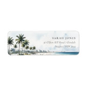 Coastal Miami Beach Palm Tree Waterverf Adres Etiket (Voorkant)