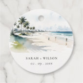 Coastal Miami Beach Palm Tree Waterverf Bruiloft Bedankjes Labels (Voorkant)