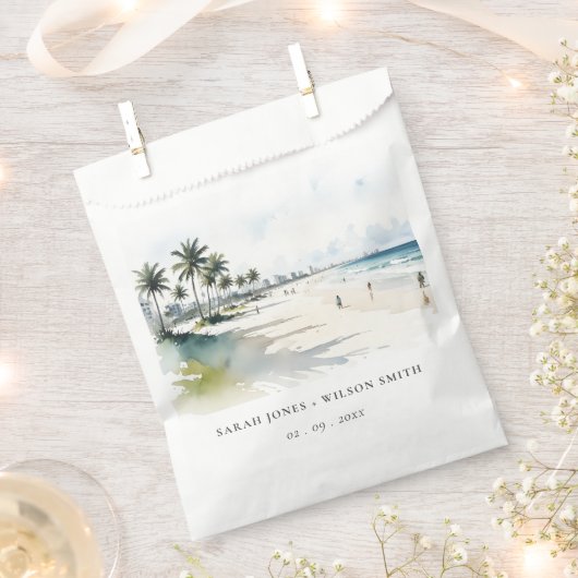 Coastal Miami Beach Palm Tree Waterverf Bruiloft Bedankzakje (Geknipt)
