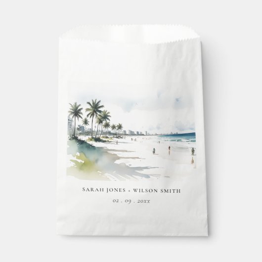 Coastal Miami Beach Palm Tree Waterverf Bruiloft Bedankzakje (Voorkant)