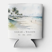 Coastal Miami Beach Palm Tree Waterverf Bruiloft Blikjeskoeler (Voorkant)