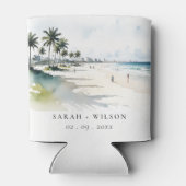 Coastal Miami Beach Palm Tree Waterverf Bruiloft Blikjeskoeler (Achterkant)