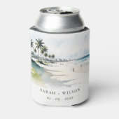 Coastal Miami Beach Palm Tree Waterverf Bruiloft Blikjeskoeler (Blikje Achterkant)