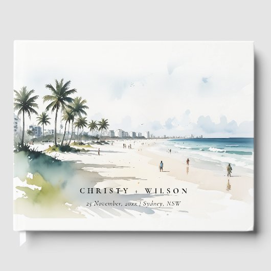 Coastal Miami Beach Palm Tree Waterverf Bruiloft Gastenboek (Voorkant)