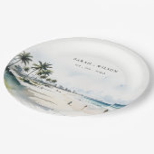 Coastal Miami Beach Palm Tree Waterverf Bruiloft Papieren Bordje (Gekanteld)