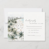 Coastal Miami Beach Palm Tree Waterverf Bruiloft RSVP Kaartje (Voorkant)