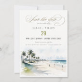 Coastal Miami Beach Palm Tree Waterverf Bruiloft Save The Date (Voorkant)