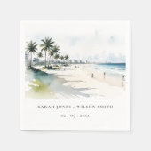 Coastal Miami Beach Palm Tree Waterverf Bruiloft Servet (Voorkant)
