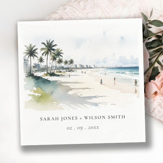 Coastal Miami Beach Palm Tree Waterverf Bruiloft Servet