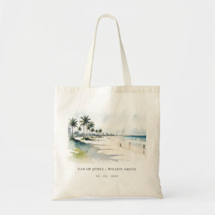Coastal Miami Beach Palm Tree Waterverf Bruiloft Tote Bag
