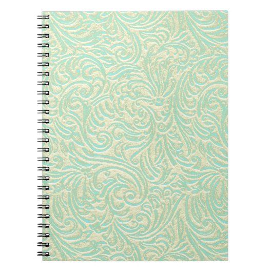Coastal Mint Green Franse Scrollwork Notitieboek (Voorkant)