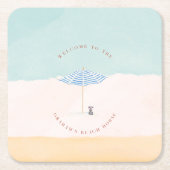 Coastal Monogram Beach Umbrella Paper Coasters Kartonnen Onderzetters (Voorkant)