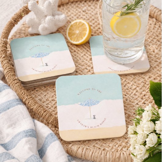 Coastal Monogram Beach Umbrella Paper Coasters Kartonnen Onderzetters