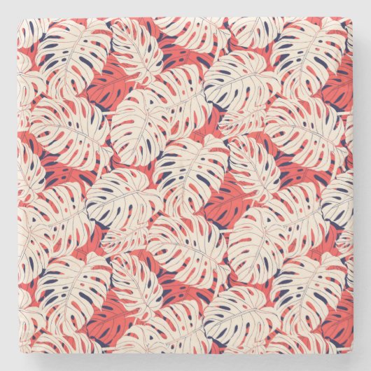 Coastal Monstera Leaf Patterned Stone Onderzetter (Voorkant)