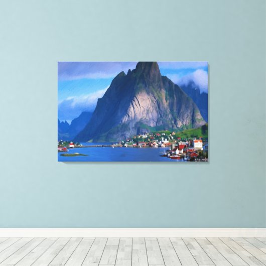 Coastal Mountain Uitzicht olieverfschilderij Print (Insitu (Houten vloer))