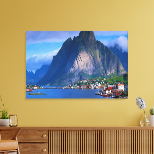 Coastal Mountain Uitzicht olieverfschilderij Print (Insitu (Woonkamer))
