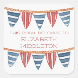 Coastal Nautical Beach Flags Bookplate Vierkante Sticker
